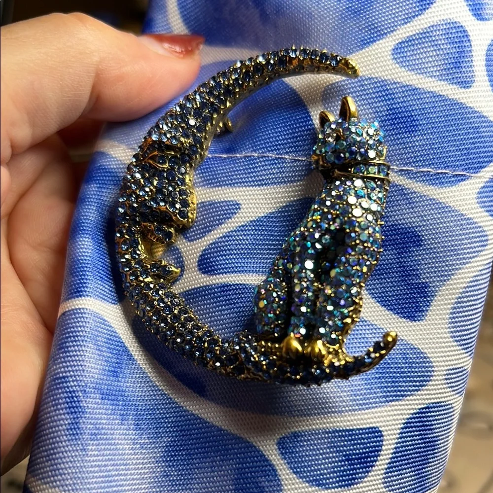 BETSEY Johnson’s Sparkling Blue and Gold Cat Brooch